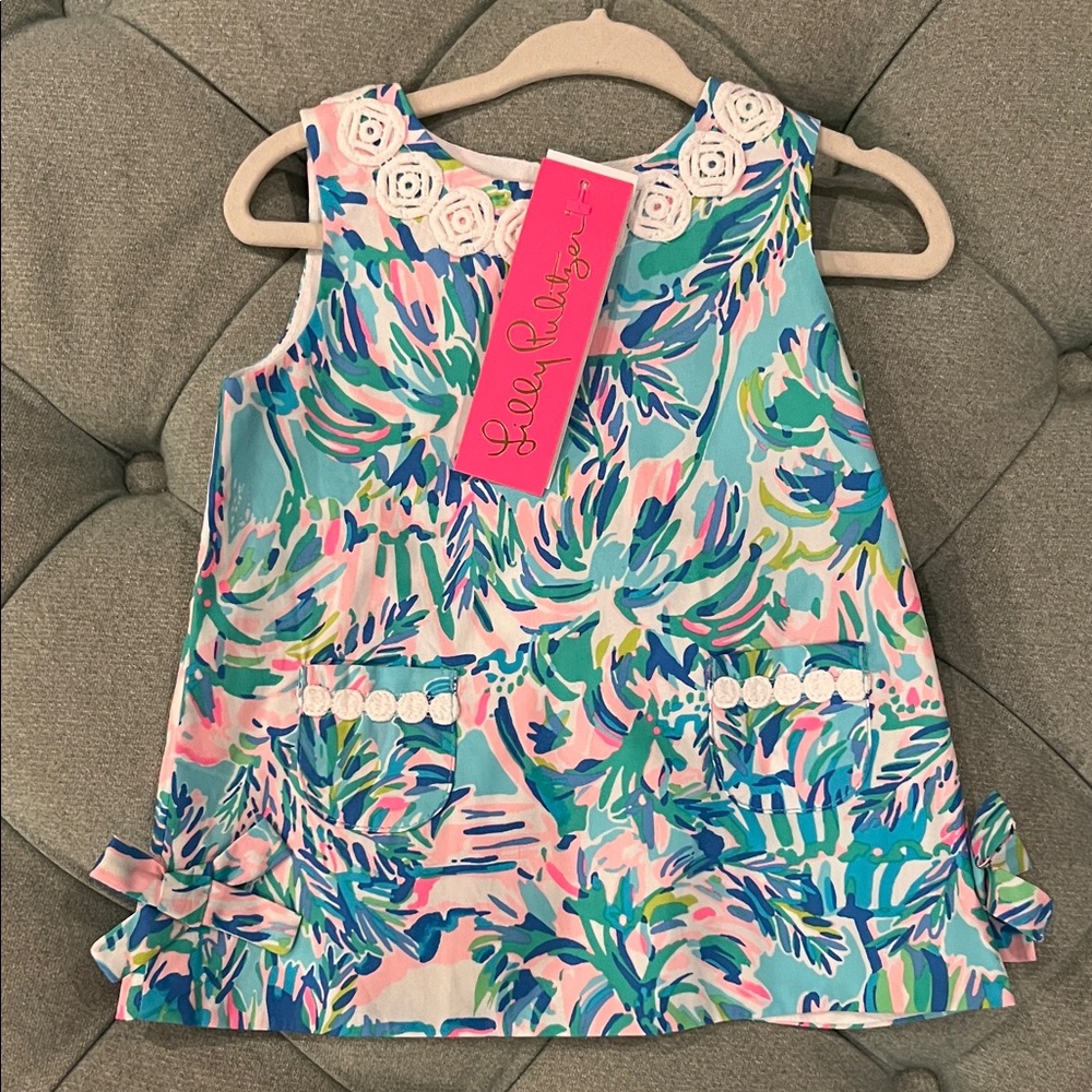 Lilly Pulitzer Girls Aqua Pink Green Blue Floral Sundress- NWT